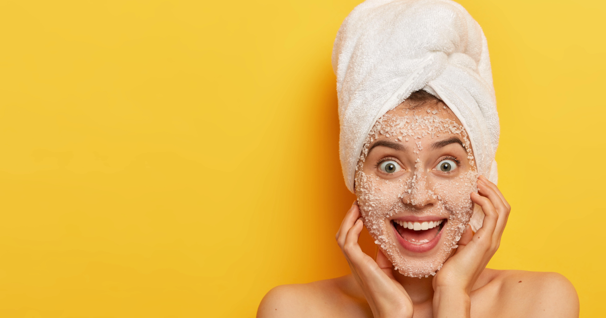 Smiling woman with SaltFacial treatment on head in Idaho Falls, ID